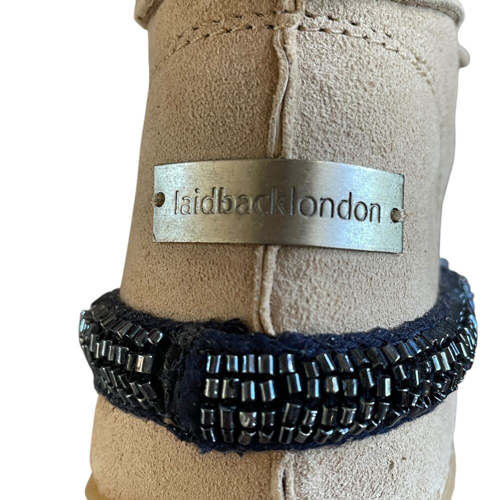 LAIDBACK LONDON Inca Women's Size 36/US 6 Navy Blue Beige Soft Beaded Moccasins - Picture 6 of 10